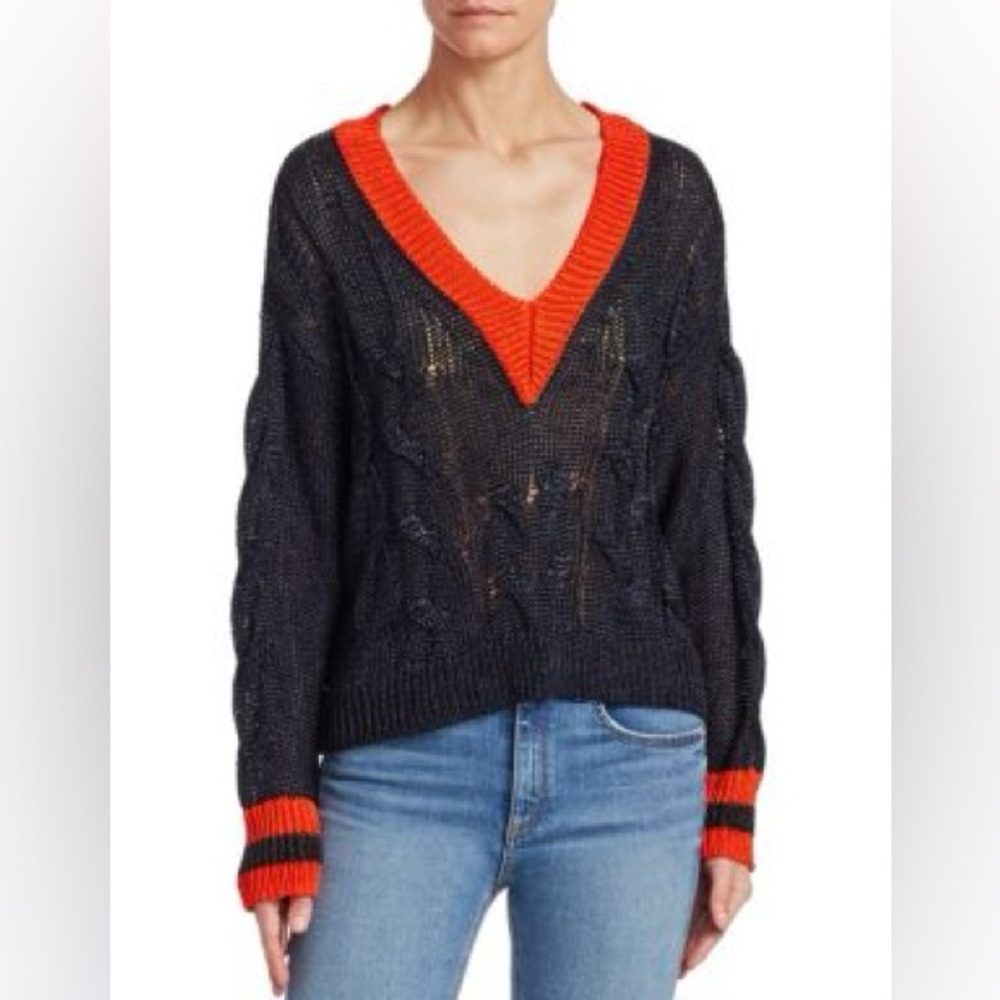 RAG & BONE EMMA CROPPED COLOR BLOCK V NECK METALLIC SWEATER SMALL